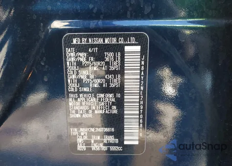 2017 Nissan Armada Platinum from USA, damaged, VIN JN8AY2NE2H9706816